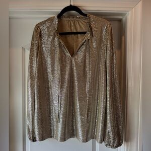 LOFT Metallic Gold Long Sleeve Blouse Size L